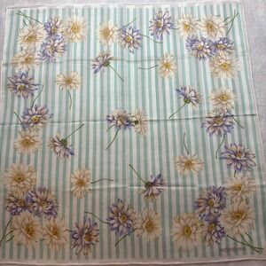 VTG YVES SAINT LAURENT Scarf Handkerchief Daisy Floral Cotton Mint Green 18.5"